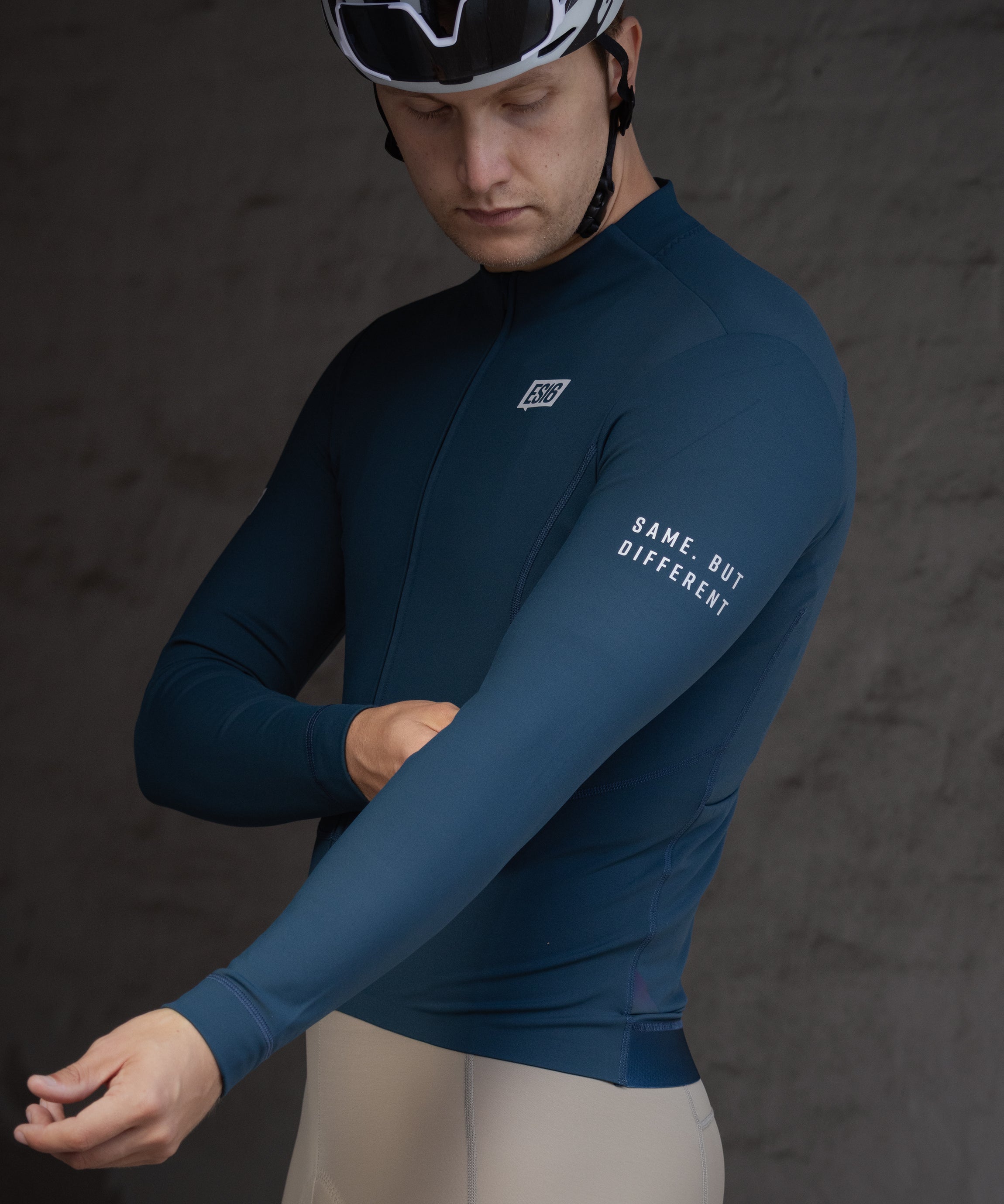 ES16 Thermal Fleece Cycling Jersey. Classic Blue